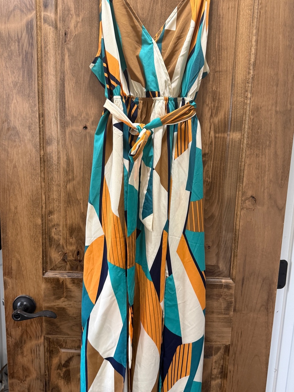 Sleeveless Geometric Print Maxi Dress in Teal & Mustard